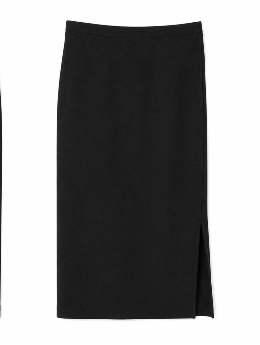 Black Pencil Skirt Side Slit Stretch Size L Minimal Classic